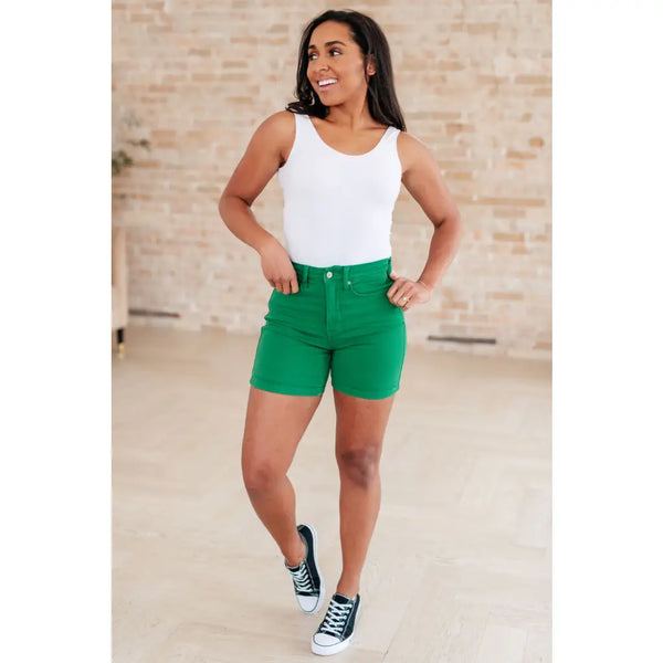 Jenna High Rise Control Top Cuffed Shorts in Green - Womens
