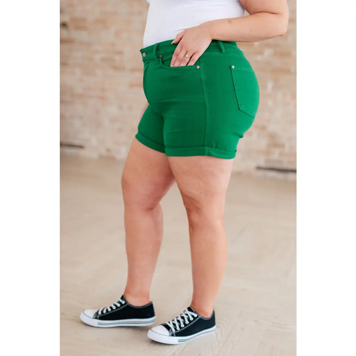 Jenna High Rise Control Top Cuffed Shorts in Green - Womens