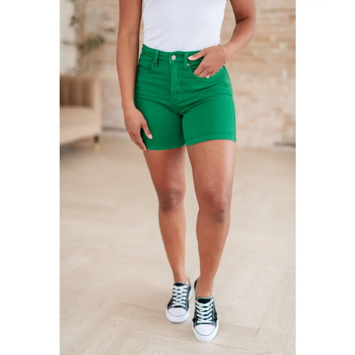 Jenna High Rise Control Top Cuffed Shorts in Green - Womens