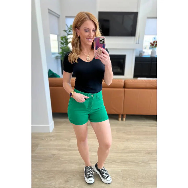 Jenna High Rise Control Top Cuffed Shorts in Green - Womens