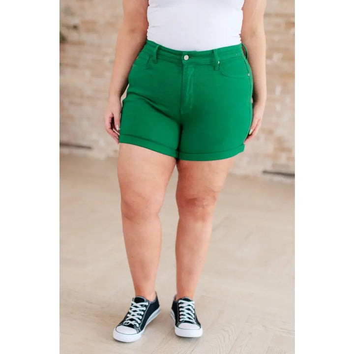 Jenna High Rise Control Top Cuffed Shorts in Green - Womens