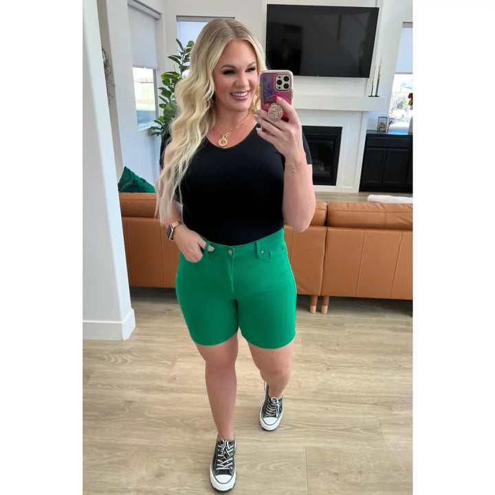 Jenna High Rise Control Top Cuffed Shorts in Green - Womens