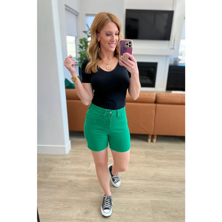 Jenna High Rise Control Top Cuffed Shorts in Green - Womens