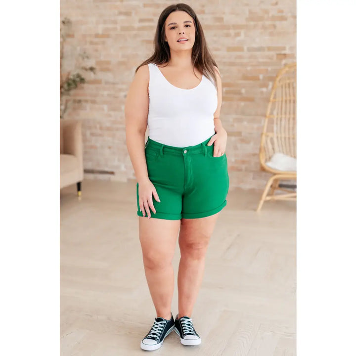 Jenna High Rise Control Top Cuffed Shorts in Green - Womens