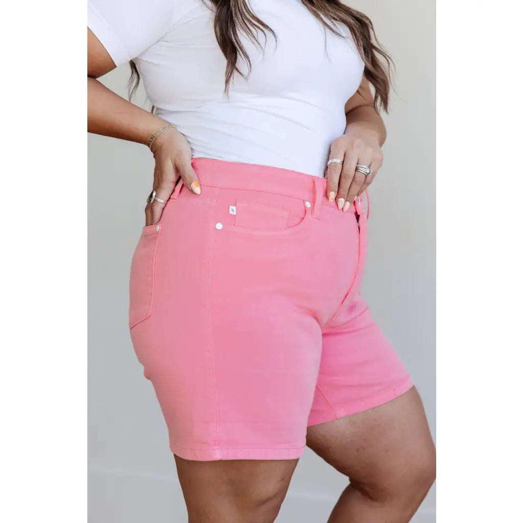 Get ready to rock these Jenna High Rise Control Top Cuffed Shorts in Pink from Judy Blue! Elevate your style