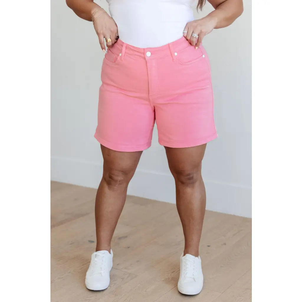 Get ready to rock these Jenna High Rise Control Top Cuffed Shorts in Pink from Judy Blue! Elevate your style
