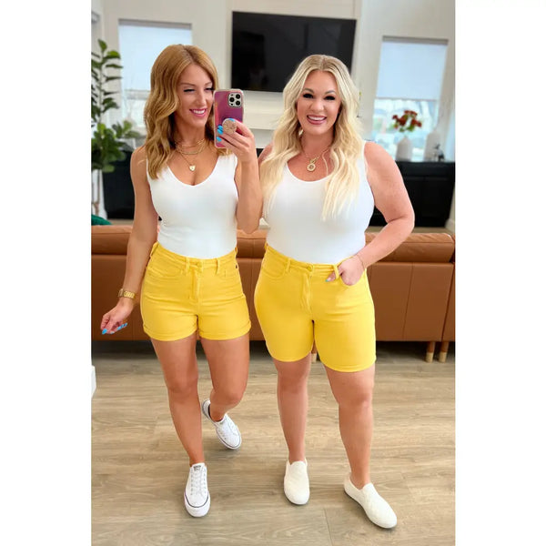 Jenna High Rise Control Top Cuffed Shorts in Yellow - Womens