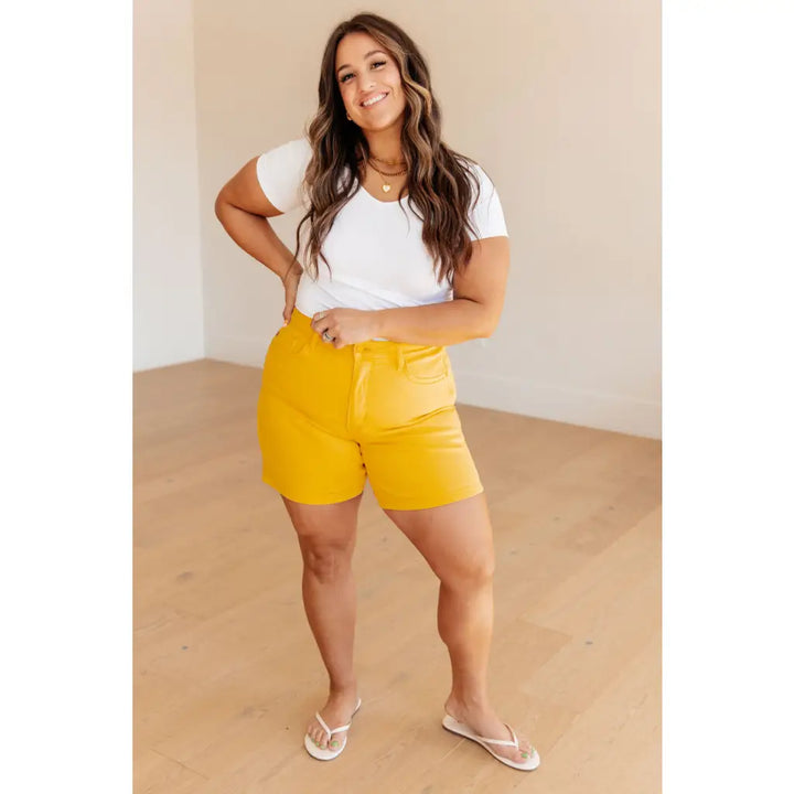 Jenna High Rise Control Top Cuffed Shorts in Yellow - Womens