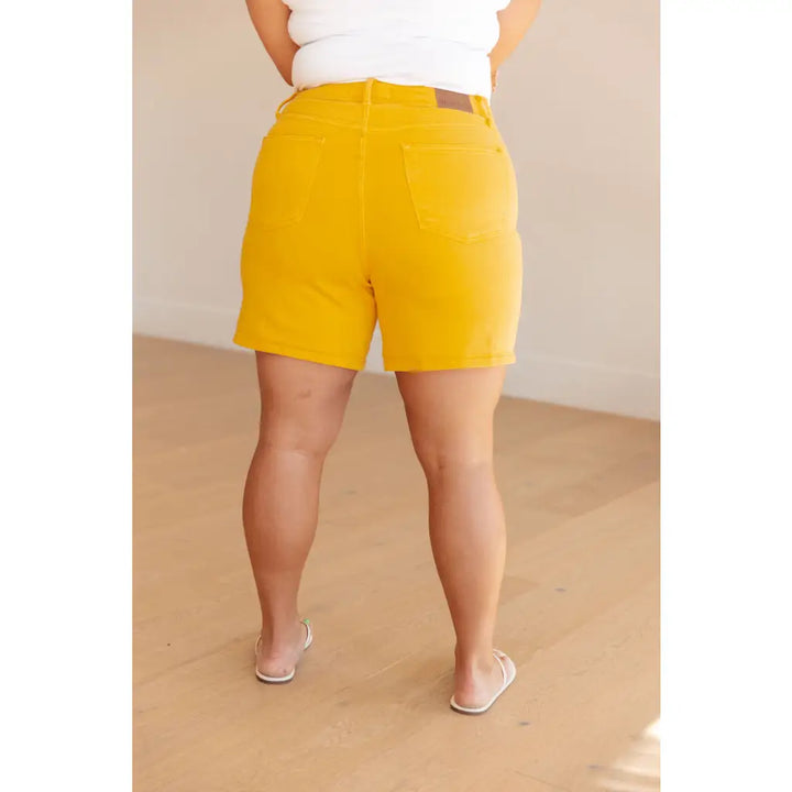 Jenna High Rise Control Top Cuffed Shorts in Yellow - Womens