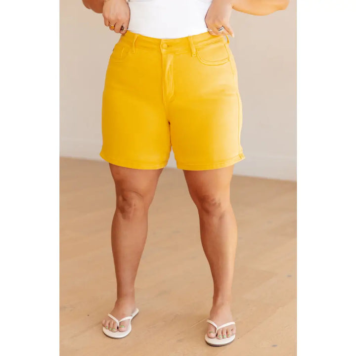 Jenna High Rise Control Top Cuffed Shorts in Yellow - Womens