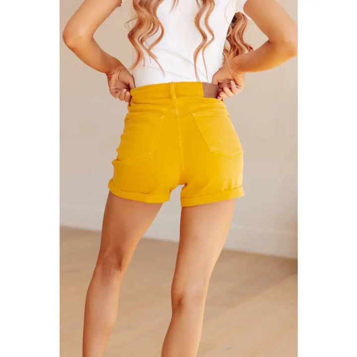 Jenna High Rise Control Top Cuffed Shorts in Yellow - Womens