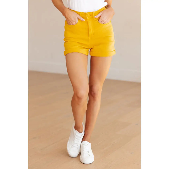 Jenna High Rise Control Top Cuffed Shorts in Yellow - Womens