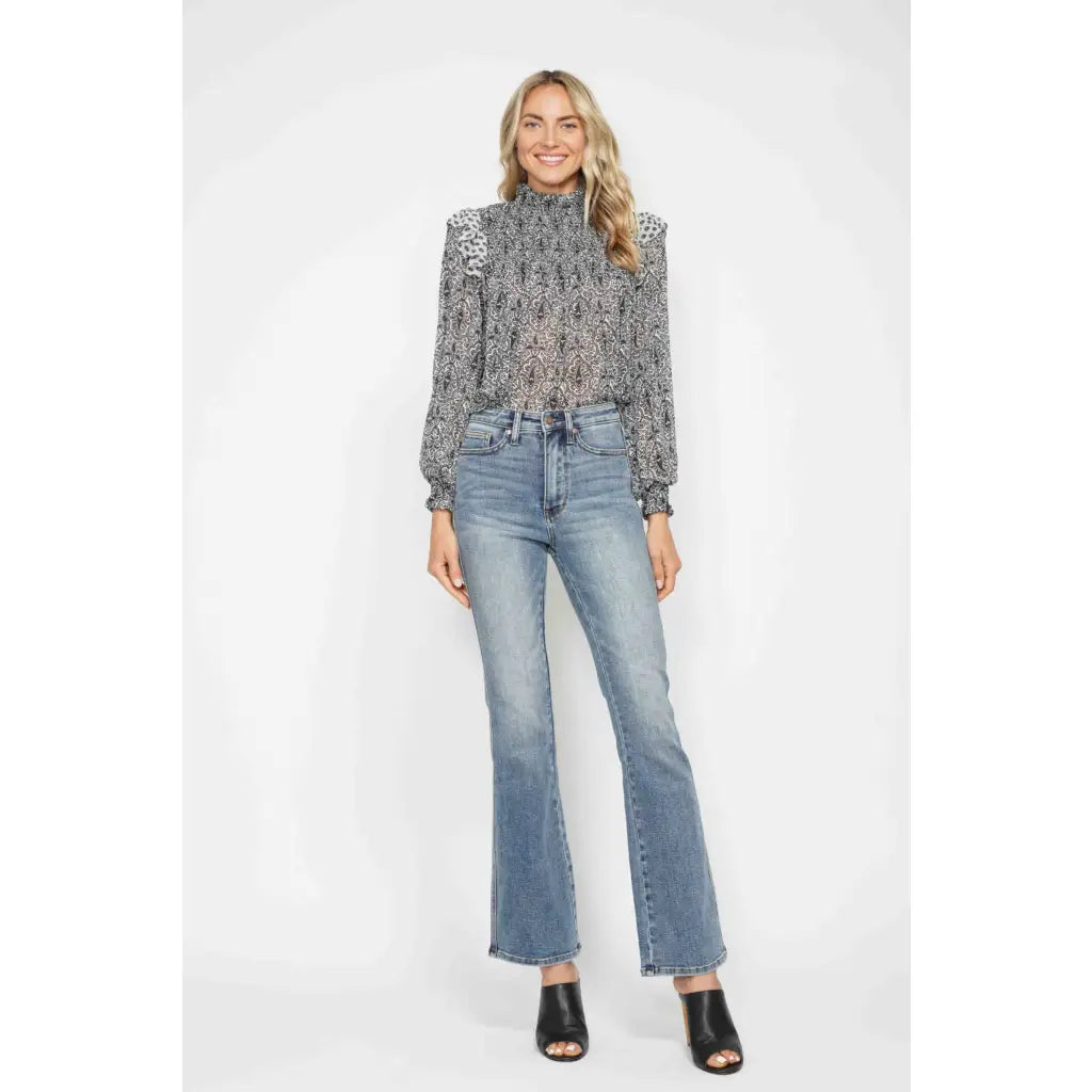 Judy Blue Tummy Control Bootcut Jeans flatter all shapes including curvy and plus sizes with embroidered pockets