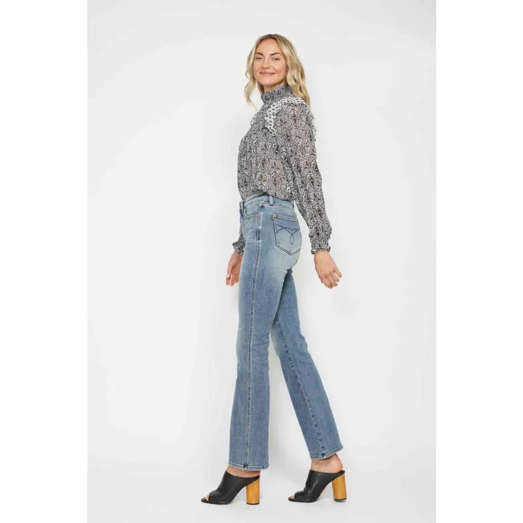Judy Blue Tummy Control Bootcut Jeans flatter all shapes including curvy and plus sizes with embroidered pockets