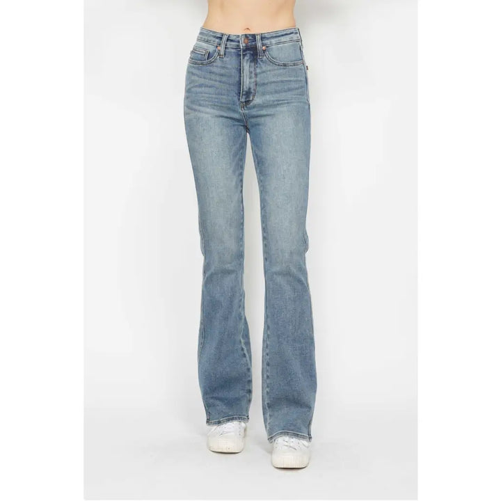 Judy Blue Tummy Control Bootcut Jeans flatter all shapes including curvy and plus sizes with embroidered pockets