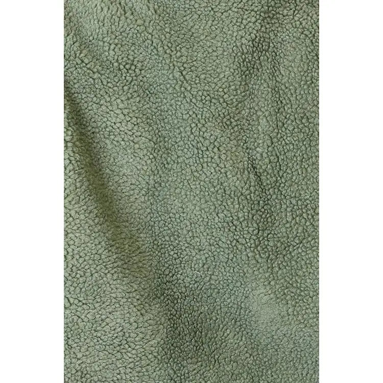 This cozy and chic jacket is a must-have for the colder months featuring soft luxurious sage sherpa fabric