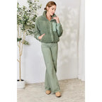 This cozy and chic jacket is a must-have for the colder months featuring soft luxurious sage sherpa fabric