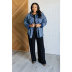 Our Just In Case Mineral Wash Shacket is made from mineral wash denim twill. This shacket features a raw hem and edge