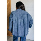 Our Just In Case Mineral Wash Shacket is made from mineral wash denim twill. This shacket features a raw hem and edge