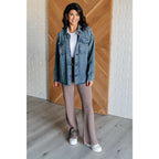 Our Just In Case Mineral Wash Shacket is made from mineral wash denim twill. This shacket features a raw hem and edge