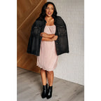 Shop this blush satin plisse mini dress with off shoulder option and flattering fit. Available in plus sizes