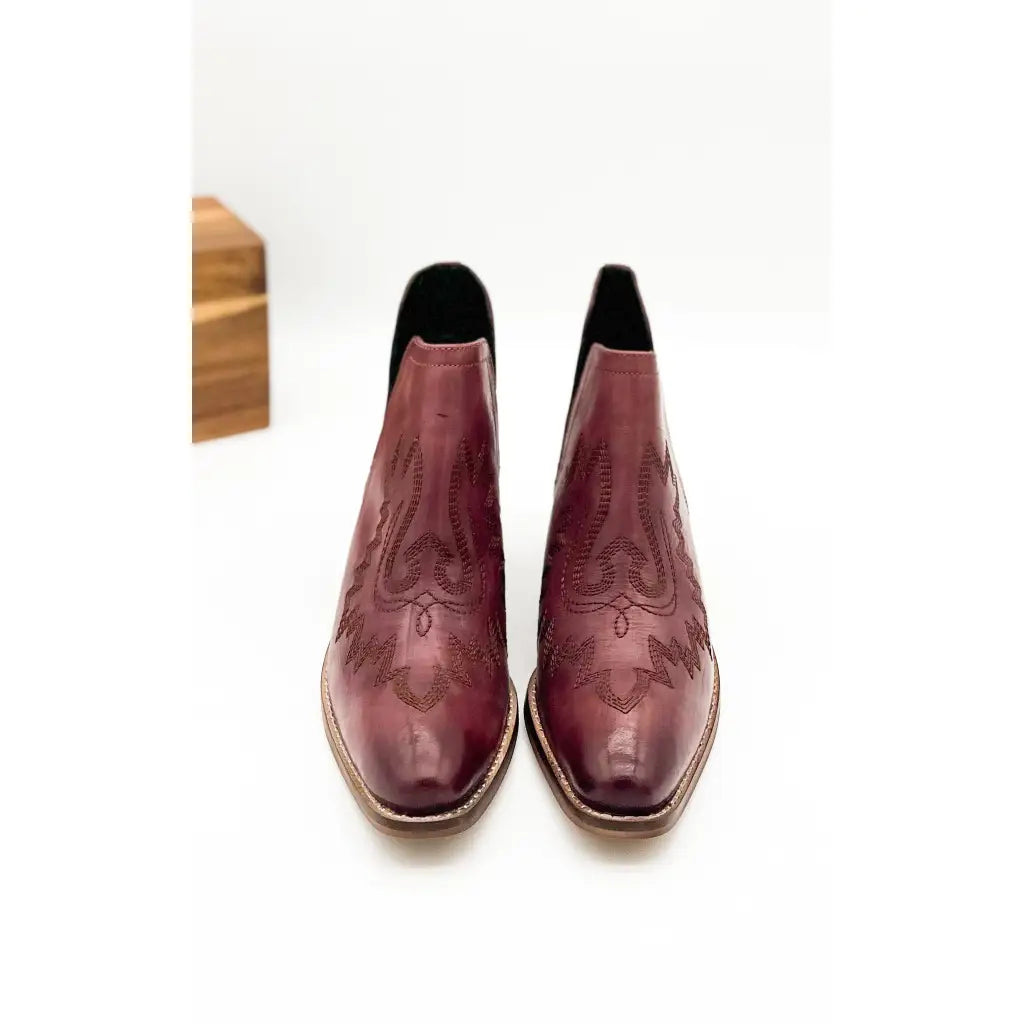 Our Kickin’ Booties in Burgundy are perfection! From the genuine leather construction with intricate western inspired