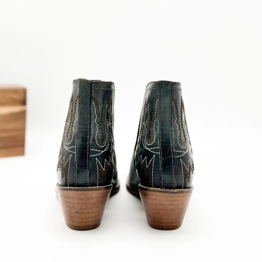 Our Kickin’ Booties in Dark Teal are perfection! From the genuine leather construction with intricate western inspired