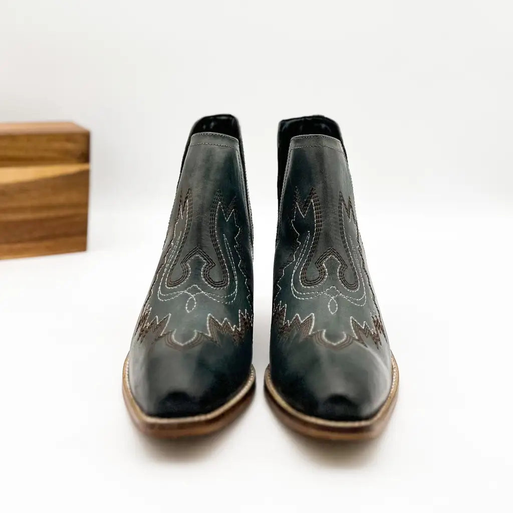 Our Kickin’ Booties in Dark Teal are perfection! From the genuine leather construction with intricate western inspired