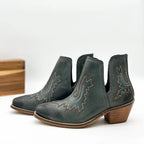 Our Kickin’ Booties in Dark Teal are perfection! From the genuine leather construction with intricate western inspired