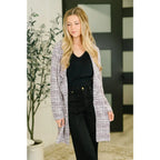 Lavender ivory tweed midi blazer with an oversized fit. A polished plus size friendly layer for elevated everyday looks.