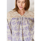 Our Lace in Detail Printed Blouse is a feminine and stylish top that combines the delicate lace accents beautiful lilac