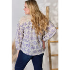 Our Lace in Detail Printed Blouse is a feminine and stylish top that combines the delicate lace accents beautiful lilac