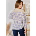 Our Lace in Detail Printed Blouse is a feminine and stylish top that combines the delicate lace accents beautiful lilac