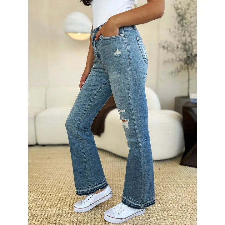 Laid Back Mid Rise Destroyed Hem Judy Blue Jeans