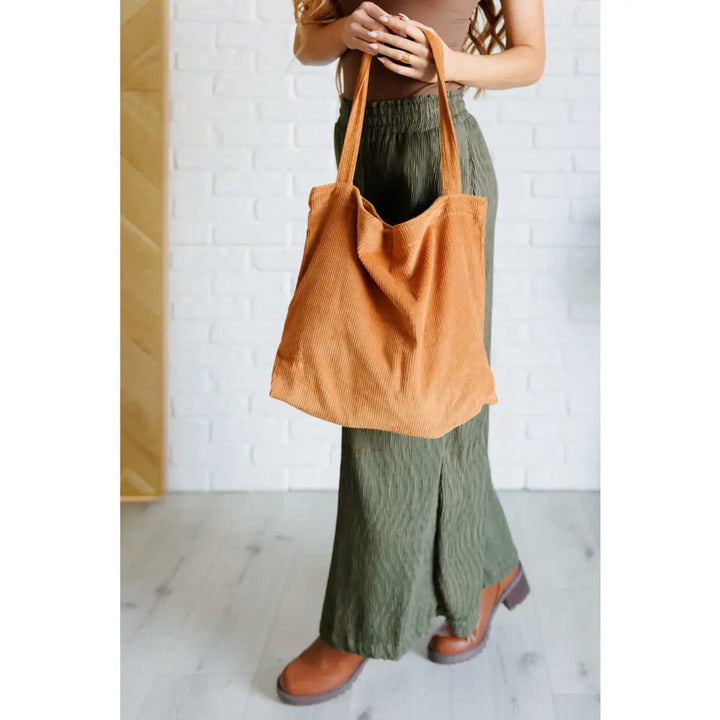 Last Minute Corduroy Tote in Brown - Accessories