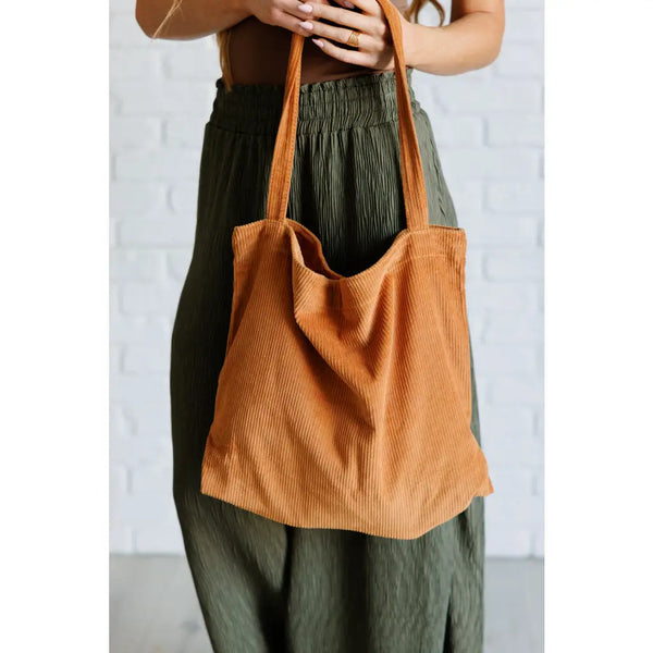 Last Minute Corduroy Tote in Brown - Accessories