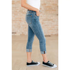 Introducing our Laura Mid Rise Cuffed Skinny Capri Jeans by Judy Blue your new go-to 4-way stretchy denim. The mid rise