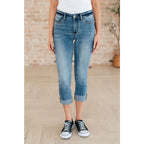 Introducing our Laura Mid Rise Cuffed Skinny Capri Jeans by Judy Blue your new go-to 4-way stretchy denim. The mid rise