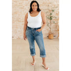 Introducing our Laura Mid Rise Cuffed Skinny Capri Jeans by Judy Blue your new go-to 4-way stretchy denim. The mid rise