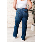 Our Leila Cargo Judy Blue Jeans feature a trendy high rise fit versatile straight cut and cargo pockets. The 4-way