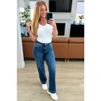 Our Leila Cargo Judy Blue Jeans feature a trendy high rise fit versatile straight cut and cargo pockets. The 4-way