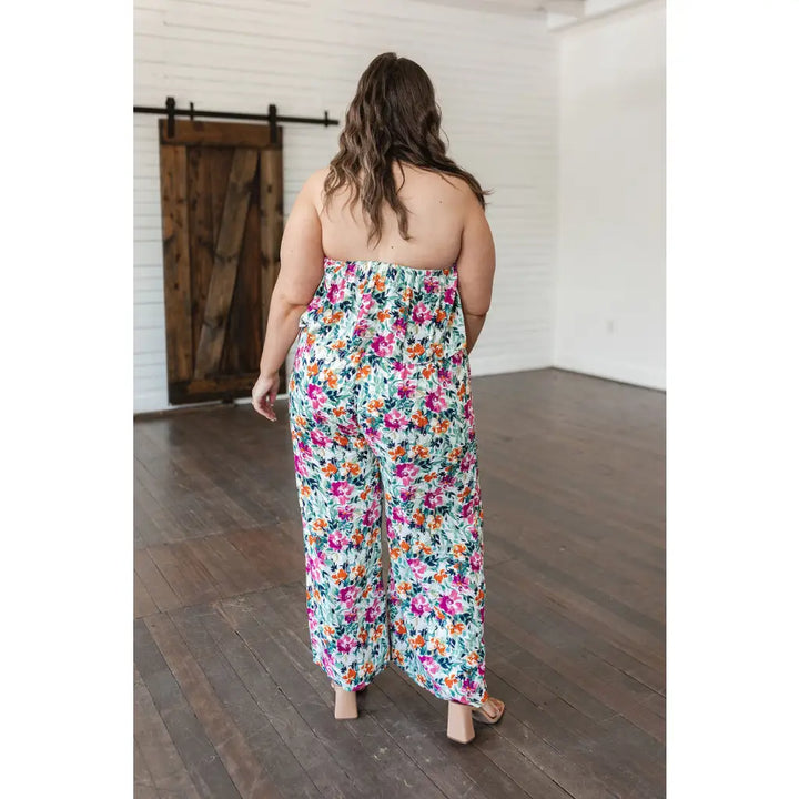 Life of the Party Floral Strapless Jumpsuit in Green