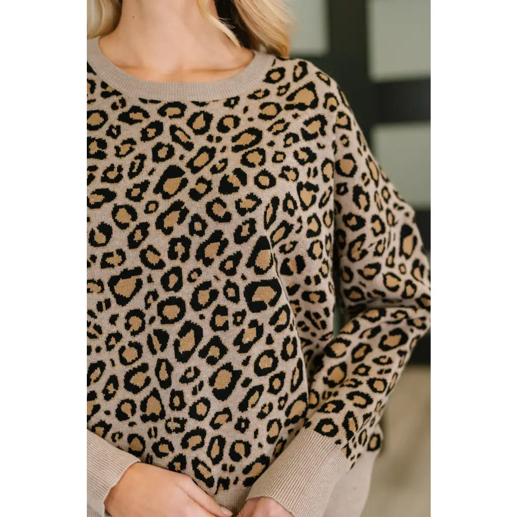 Cozy leopard print pullover in stretch knit. A bold soft sweater for plus size and standard fits. Perfect casual