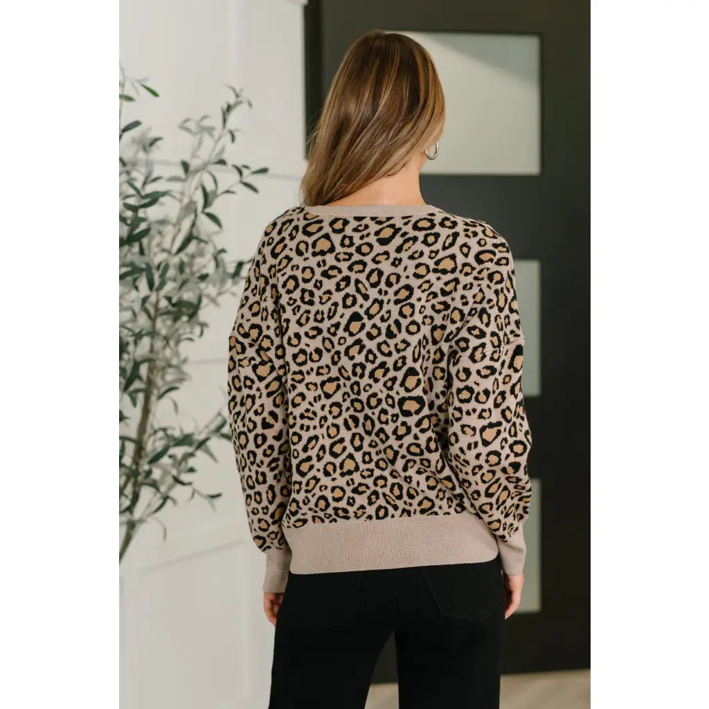 Cozy leopard print pullover in stretch knit. A bold soft sweater for plus size and standard fits. Perfect casual