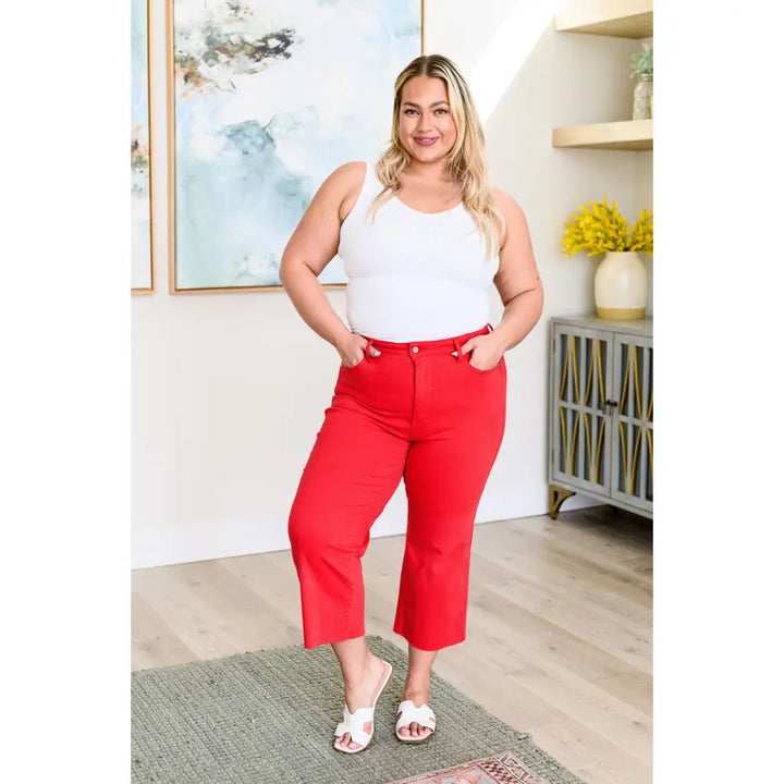 Lisa High Rise Control Top Cropped Jeans in Red - Denim