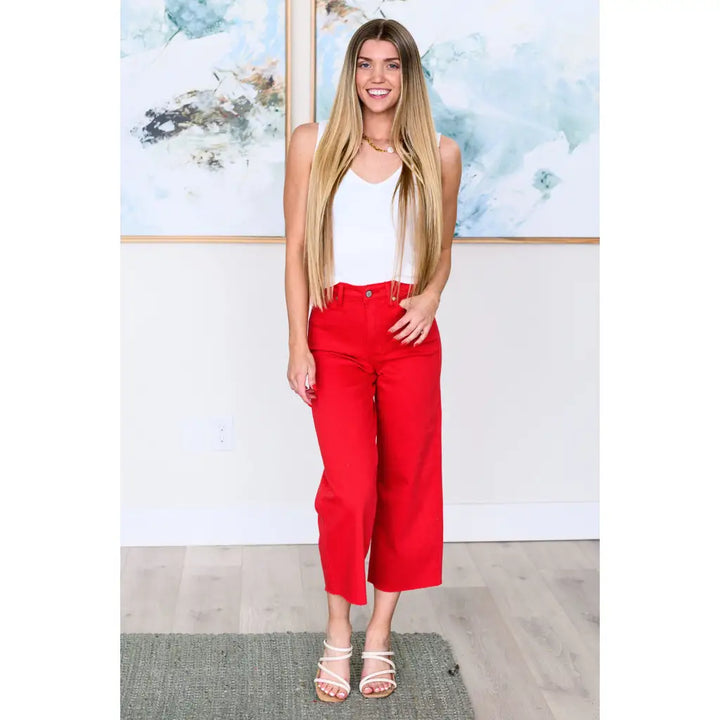 Lisa High Rise Control Top Cropped Jeans in Red - Denim