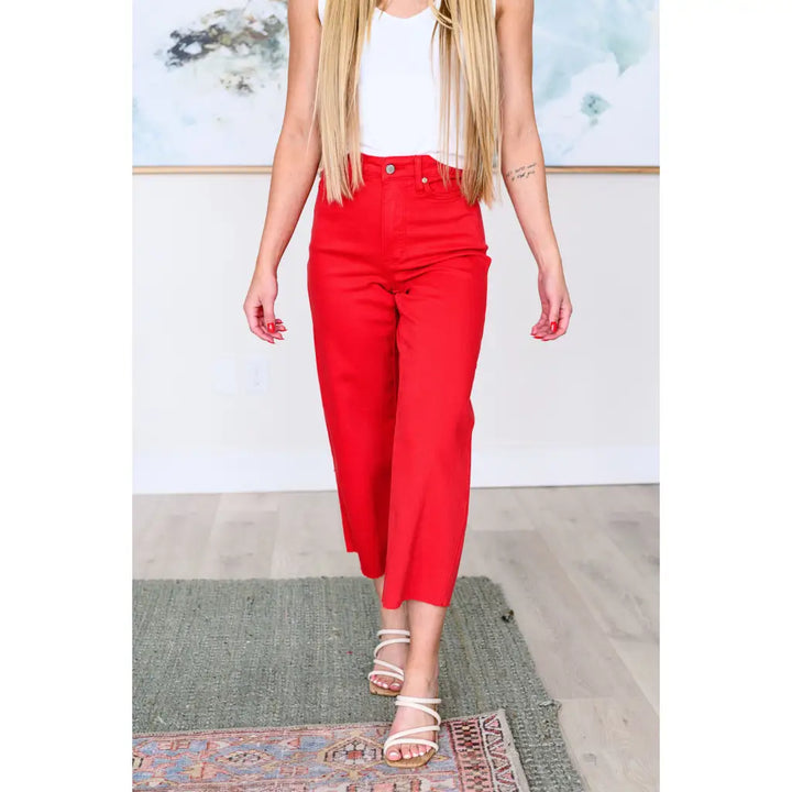 Lisa High Rise Control Top Cropped Jeans in Red - Denim