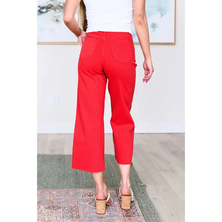 Lisa High Rise Control Top Cropped Jeans in Red - Denim