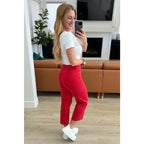 Slip into style and comfort with our Lisa High Rise Control Top Cropped Jeans in Red from Judy Blue. Featuring tummy