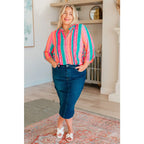 Transform your closet with our Lizzy Top in Ombre Mint Stripe. Made from wrinkle-free and stretchy Bulgari fabric